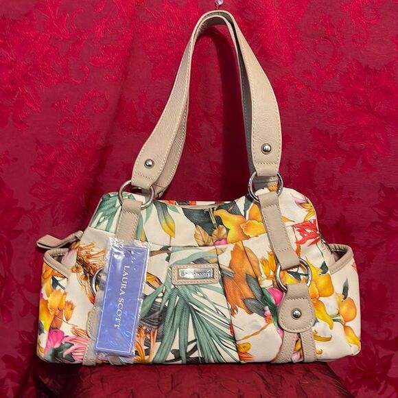 Vintage‎ Laura Scott Faux Leather Floral Pattern Shoulder Bag NWT - Picture 1 of 15